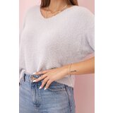 Kesi Włoski Women's sweater made of soft fluff with a V-neck and short sleeves gray | Shoptok.si