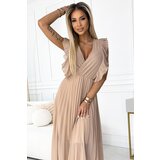 Numoco Pleated dress with ruffles on the shoulders and neckline | ePonuda.com
