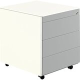mauser Predalnik s kolesi, VxG 570 x 600 mm, jeklena plošča, 3 predali, čista bela / bela aluminijasta | Shoptok.si