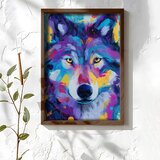 Wallxpert uramljena MDF slika NAL011-46, vuk u ljubičastim, plavim i žutim potezima boje, 35,5 x 47 cm Cene