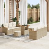 vidaXL 9-delna vrtna sofa garnitura z blazinami bež poli ratan akacija | Shoptok.si