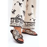 Boto Flat Sandals With Decoration Snake Pattern Beige-Brown Haliones | Shoptok.si