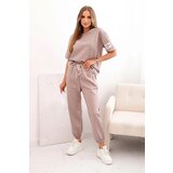 Kesi Włoski Women's viscose set with short sleeves and trousers beige | shoptok.hr