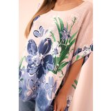 Kesi Włoski Women's cotton blouse with floral print and short sleeves powder pink | Shoptok.si
