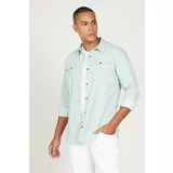 AC&Co / Altınyıldız Classics Men's Aqua Green Slim Fit Slim Fit Classic Collar Cotton Shirt