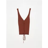 Dilvin 10362 Tie Front Knitwear Undershirt-Chestnut