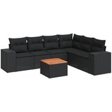 vidaXL Vrtna sedežna garnitura 7-delna z blazinami črn poli ratan, (21033192) | Shoptok.si