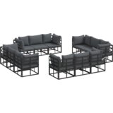 vidaXL Vrtna sedežna garnitura 12 pcs Črna 213 x 71.5 x 71 cm Aluminij | Shoptok.si