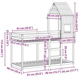  Krevet na kat s krovom bijeli 90 x 190 cm od masivne borovine | shoptok.hr