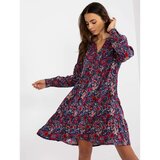 Fashionhunters Navy and red viscose dress with the SUBLEVEL print  cene