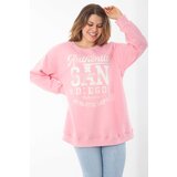 Şans Women's Plus Size Pink Inner Raised Three Thread Sweatshirt Cene