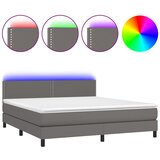  Krevet box spring s madracem LED sivi 180x200cm od umjetne kože | shoptok.hr