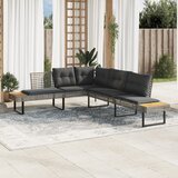 Maison Chic Vrtni kavč - Zunanji kavč z blazinami v obliki črke L siv poli ratan akacija, (22043576) | Shoptok.si