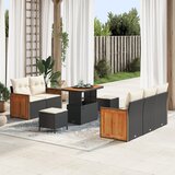 vidaXL 8-delna vrtna sofa garnitura z blazinami črni poli ratan akacija, 3-delni vrtni jedilni set z blazinami črni poli ratan akacija | Shoptok.si