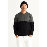 AC&Co / Altınyıldız Classics Men's Anthracite-black Standard Fit Normal Cut Crew Neck Colorblok Patterned Knitwear Sweater. Cene