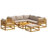  Set sofe 8 kom. Prirodna Čvrsto drvo akacije - Sivosmeđa 3x kutna + 2x srednja + fotelja + tabure + stol | shoptok.hr