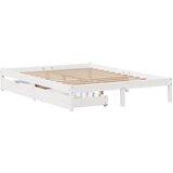 vidaXL Posteljni okvir s predali bel 135x190 cm trdna borovina, (21292355) | Shoptok.si