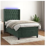 vidaXL Krevet box spring s madracem LED tamnozeleni 90x190 cm baršun | shoptok.hr