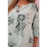 Kesi Włoski Women's cotton blouse with rolled-up sleeves and paisley pattern mint | shoptok.hr