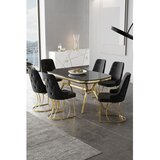 Hanah home trpezarijski set Epal, sto i 6 stolica, ploča u dekoru Sonata, zlatne noge, crna tkanina Babyface | Eponuda.com