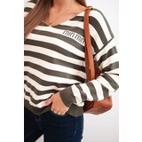 Kesi Włoski Women's striped sweater with a V-neck khaki | Shoptok.si