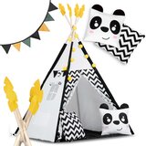 Nukido Teepee šator za djecu s girlandom i svjetlima, crno-bijeli s pandom | shoptok.hr