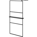 Pregrada za tuš s policom crna 90x195 cm staklo ESG i aluminij | shoptok.hr