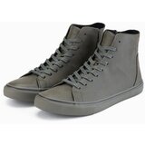 Ombre Men's high-top sneakers with matte texture and embossed logo - dark olive | Shoptok.si
