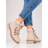 SHELOVET Beige women's trappers with sheepskin Cijene