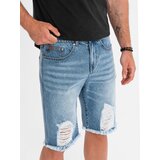 Ombre Men's short denim shorts with rips and holes - light blue | Shoptok.si