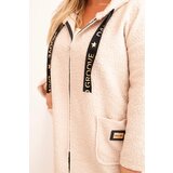 Kesi Włoski plus size women's coat made of faux sheepskin with a hood and pockets beige | Eponuda.ba