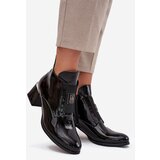 Zazoo Leather Lacquered Block Heel Boots with Decorative Detail Insulated | shoptok.hr