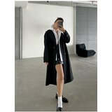 Laluvia Black Button Detailed Belted Long Trench Coat cene