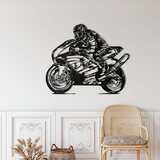 Wallxpert metalni zidni ukras 5241, motociklista na sportskom motociklu, 75 x 63 cm, crni Cene