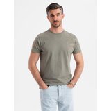 Ombre Men's military-style printed cotton T-shirt - light olive | Shoptok.si