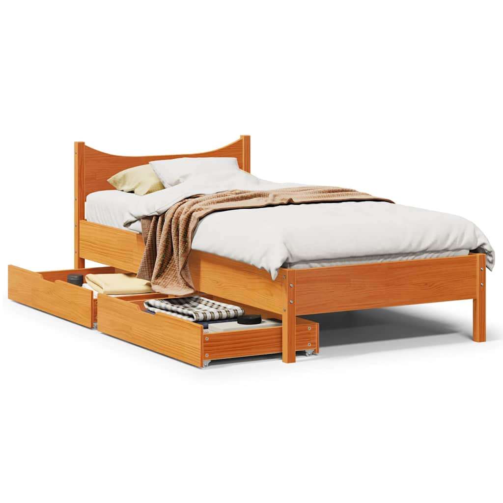 vidaXL Posteljni okvir s predali voščeno rjav 100x200 cm borovina, (21322282) | Shoptok.si