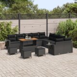 vidaXL set vrtne sofe od 14 dijelova s jastučićima crni poli ratan akacija | shoptok.hr