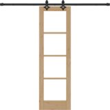 vidaXL Komplet drsnih vrat s kompletom za opremo 61x198,5 cm iz trdnega borovega lesa, Notranja vrata z steklom 'ORKDAL'61x198,5x4 cm iz trdnega borovega lesa | Shoptok.si