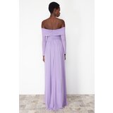 Trendyol Lilac Carmen Collar Tulle Long Evening Dress | shoptok.hr