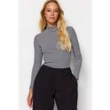 Trendyol Ecru Black Striped Fitted/Sleeved Stand-Up Collar Long Sleeve Ribbed Stretch Knit Blouse | Shoptok.si