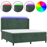 vidaXL Krevet box spring s madracem LED tamnozeleni 180x200 cm baršun | shoptok.hr