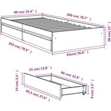 vidaXL Posteljni okvir s predali dimljen hrast 90x200 cm inž. les | Shoptok.si