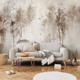  Foto tapeta - Among the trees - landscape in grey tones in fog in a clearing with birds 400x280 Standard | shoptok.hr