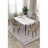 Hanah home trpezarijski set Eta, sto na razvlačenje i 4 stolice, bela ploča, braon noge, kapućino tkanina Babyface | Eponuda.com