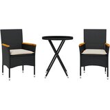  3-dijelni bistro set s jastucima crni od poliratana i stakla | Eponuda.com