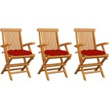 Maison Chic Vrtni stoli - Stol za vrt z rdečimi blazinami 3 kosi trdna tikovina JS2577, (21876836) | Shoptok.si