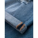 Ombre Men's short denim shorts with rubbing and rolled up leg - blue | ePonuda.com