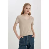 Defacto Slim Fit V-Neck Ribana Short Sleeve T-Shirt