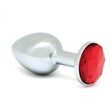 Rimba XS - rdeč kovinski analni dildo z rdečimi kamni (srebrn) | Shoptok.si