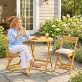  Set od 3 drvene balkonske garniture sklopivi vrtni namještaj okrugli stol 2 stolice jastuci | shoptok.hr